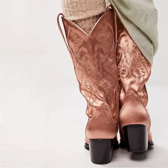 Jeffrey Campbell Dagget Rose Gold Satin Cowboy Boots | Size 6.5 - Picture 2 of 11